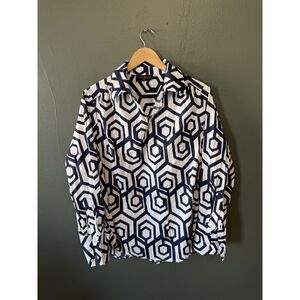 Lane Bryant Womens White Geometric Long Sleee Blouse Plus Size 14/16